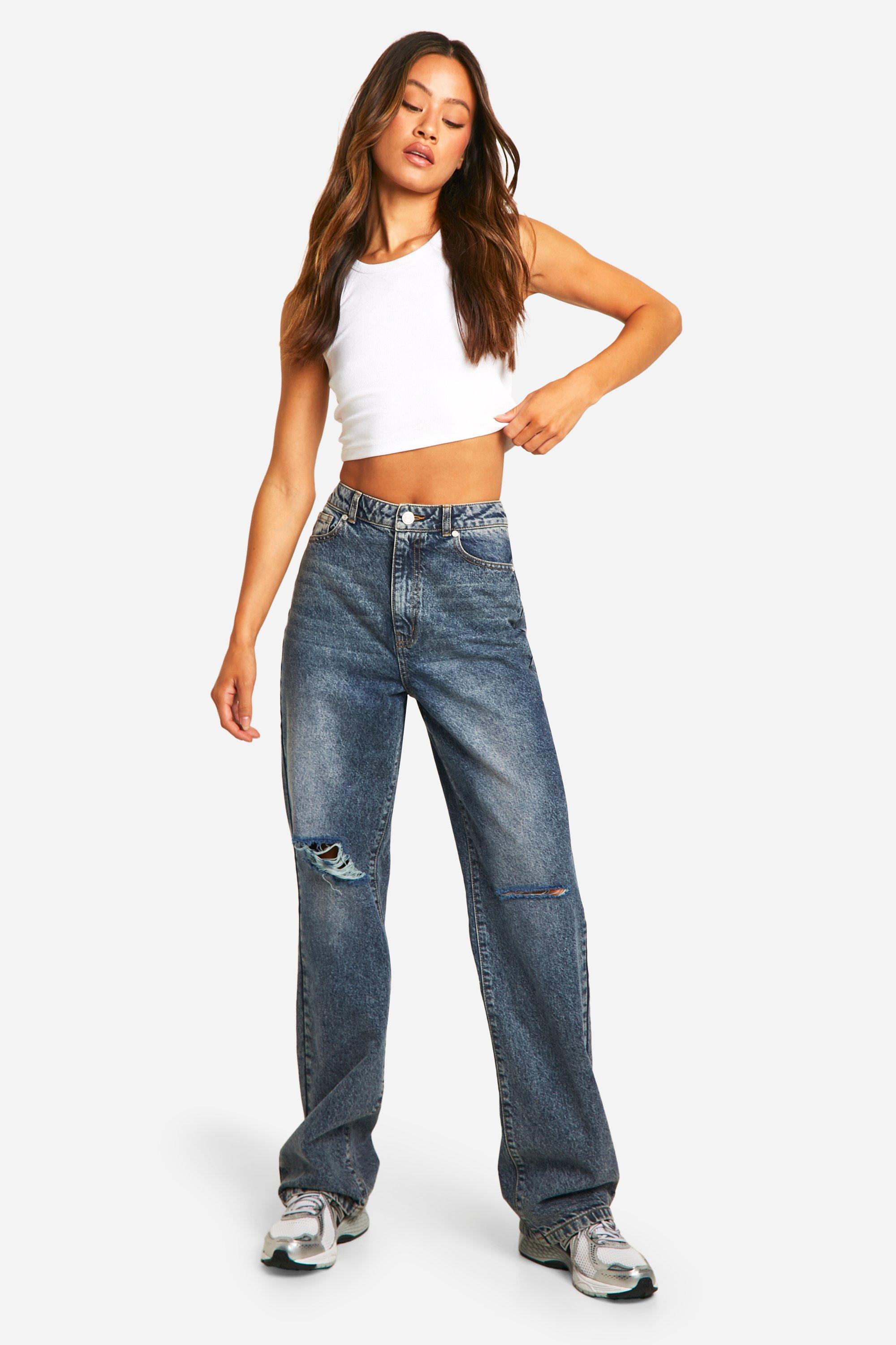 Tall Basics Ripped Knee Boyfriend Jeans boohoo DK